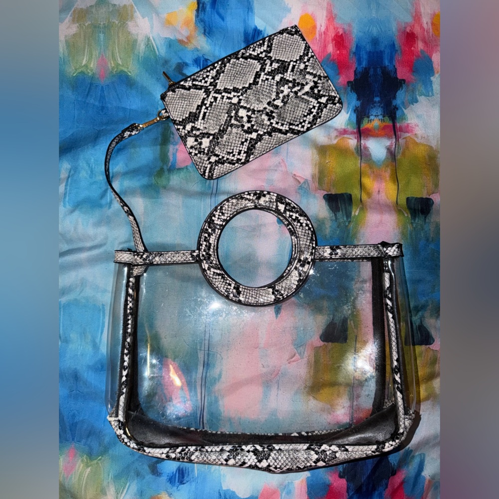Clear Snake-Print Tote with Removable Snake-Print Wristlet